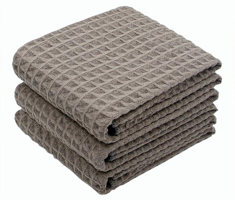 VeraSong Waffle Weave Thick Microfiber Dish Drying Towels Absorbent Tea & Hand Towel Lint Free 16x24 Inch 3 Pack Gray - Image 1